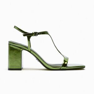 ZARA mid-height heel metallic green size 36